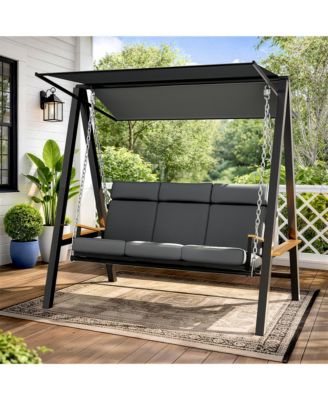 3 Person Porch Swing with Thick Cushions, Adaptive Pillow and Adjustable Canopy