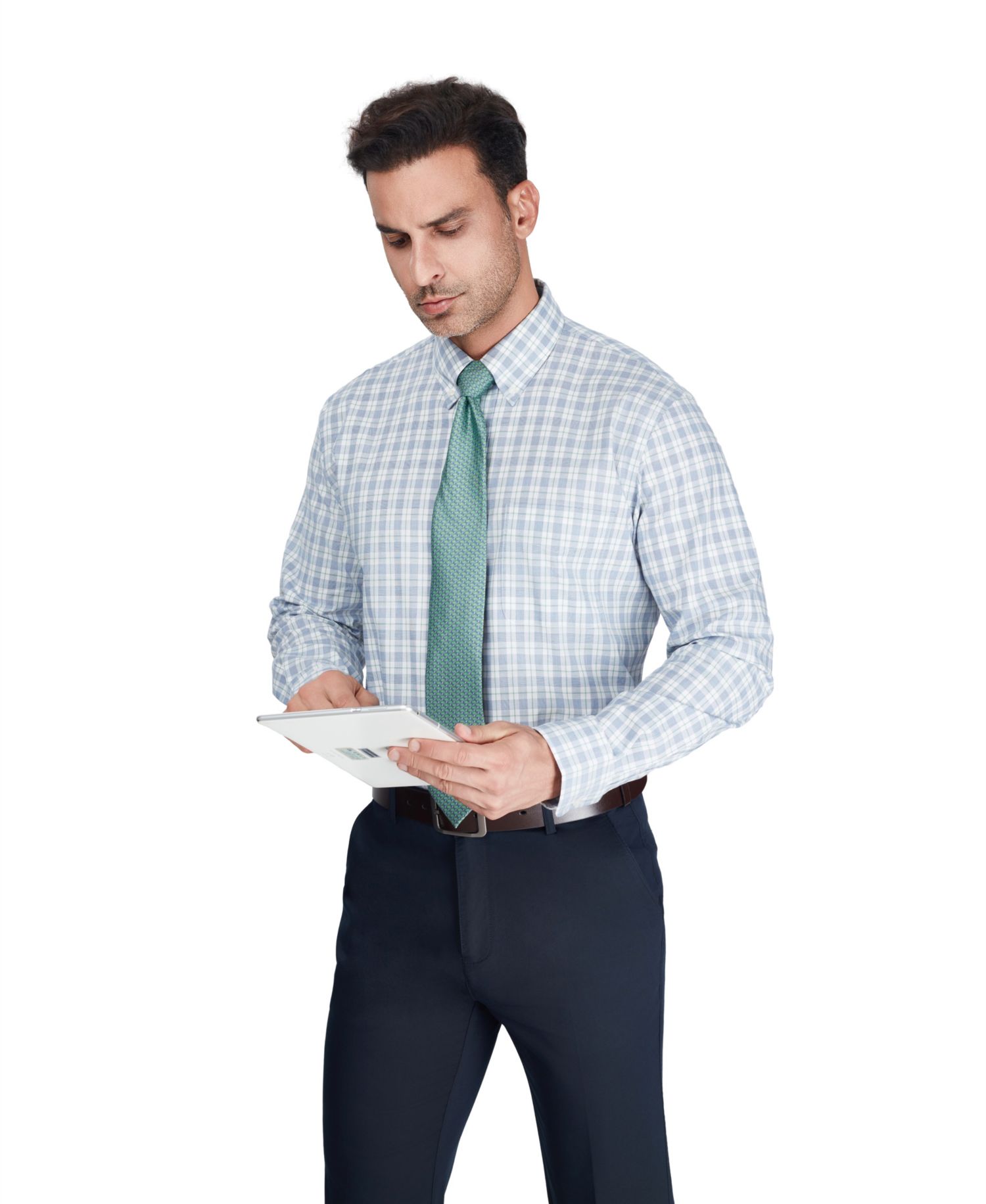 Men's Regular-Fit Plaid Pattern Dress Shirt
