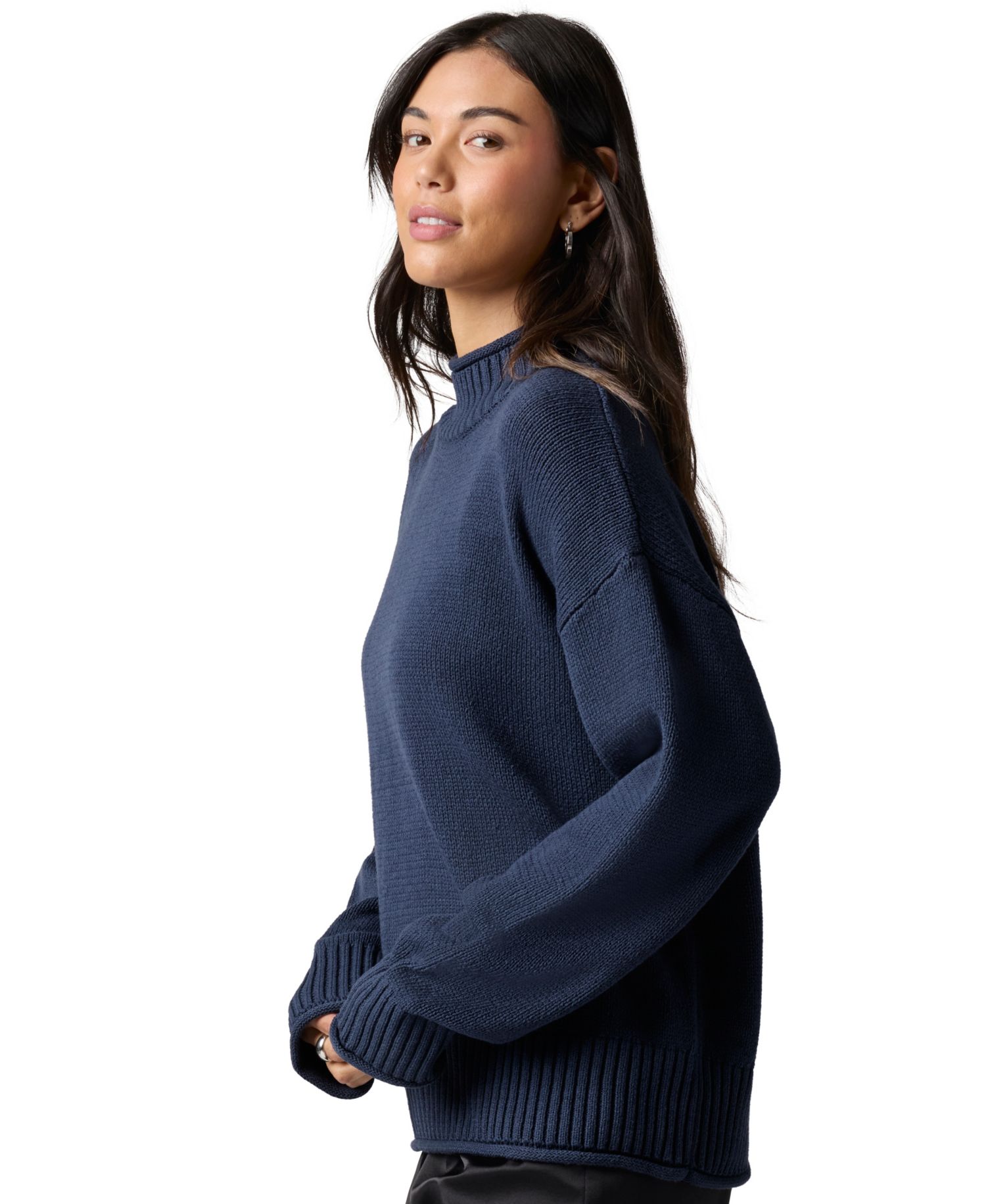 Juniors' Oversized Mock Neck Long-Sleeve Pullover