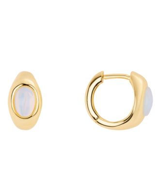 Gold-Plated Howlite Turquoise Simulated Moonstone Huggie Hoop Earrings