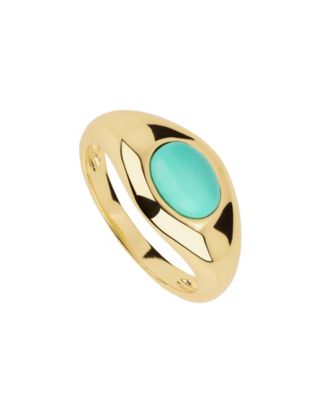 Gold-Plated Howlite Turquoise, Simulated Moonstone Oval Dome Ring