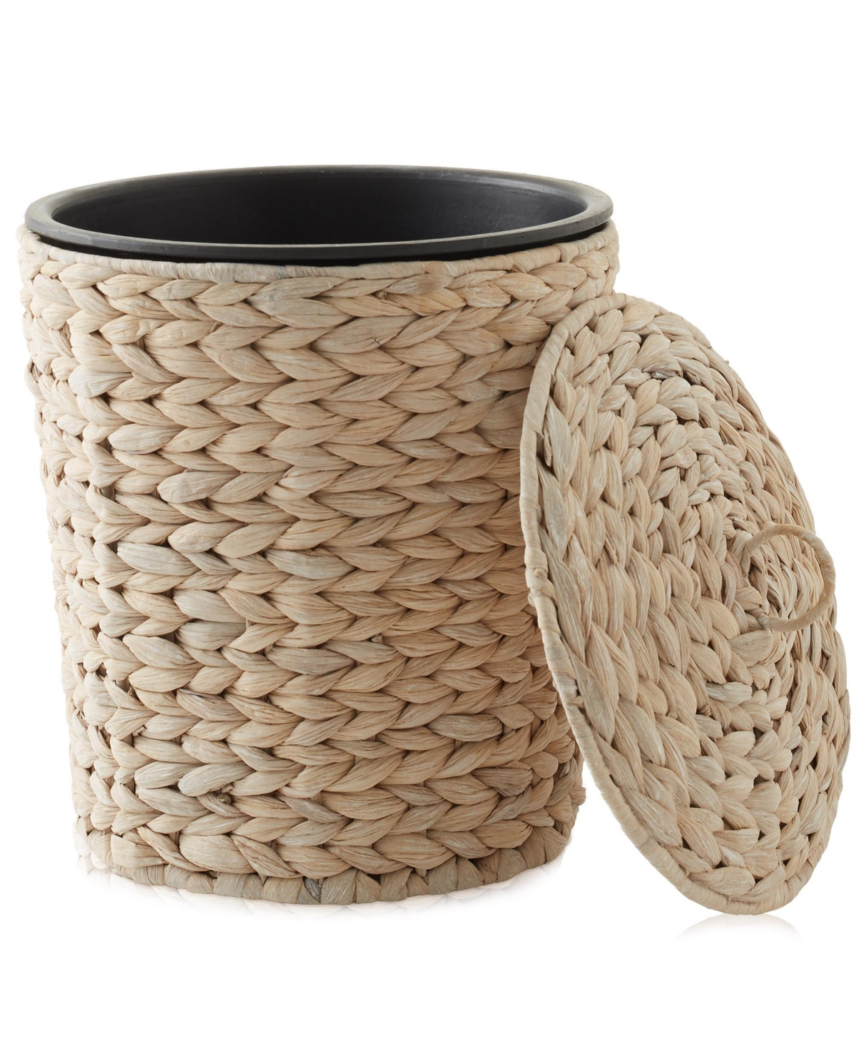 Casafield Hyacinth Trash Can with Lid and Liner - Natural, Woven Waste Basket for Garbage in the Bathroom, Bedroom, Laundry Room, Home Office