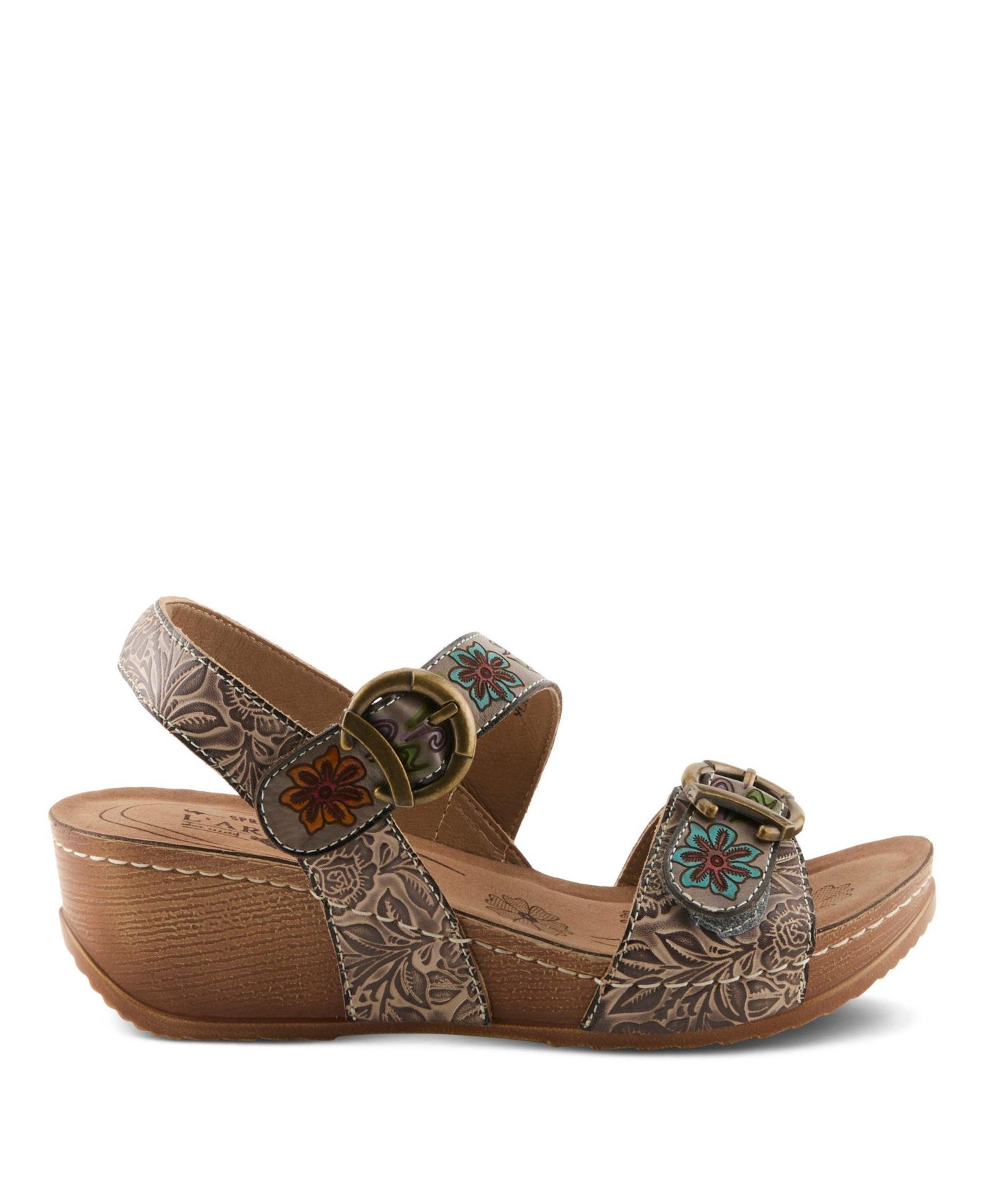 Женские сандалии L'Artiste Spring Step Gottaget Wedge Sandal with Hand-Painted Vamp, цвет: Серый разноцветный — фото 2