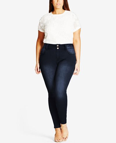 City Chic Trendy Plus Size Asha Dark Denim Wash Skinny Jeans