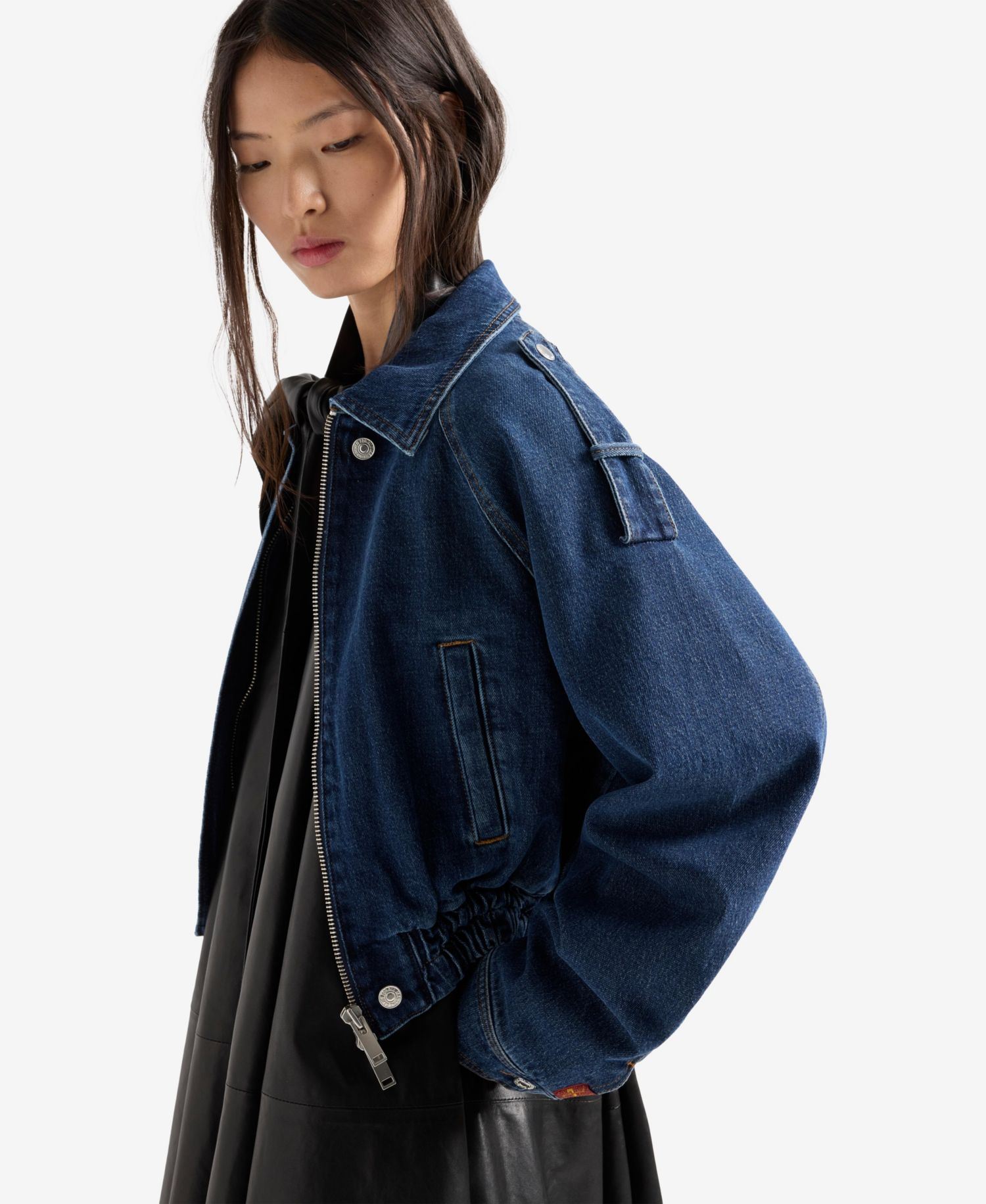 Women's Aviator Relaxed-Fit Zip-Front Short Jacket