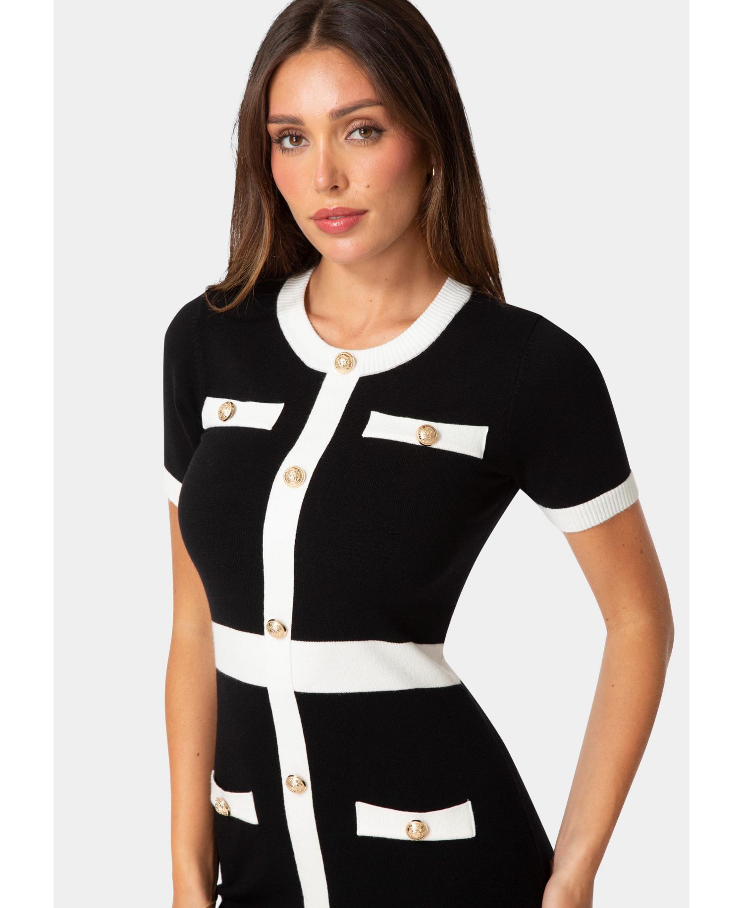 Women's Short-Sleeve Colorblock Sweater Dress