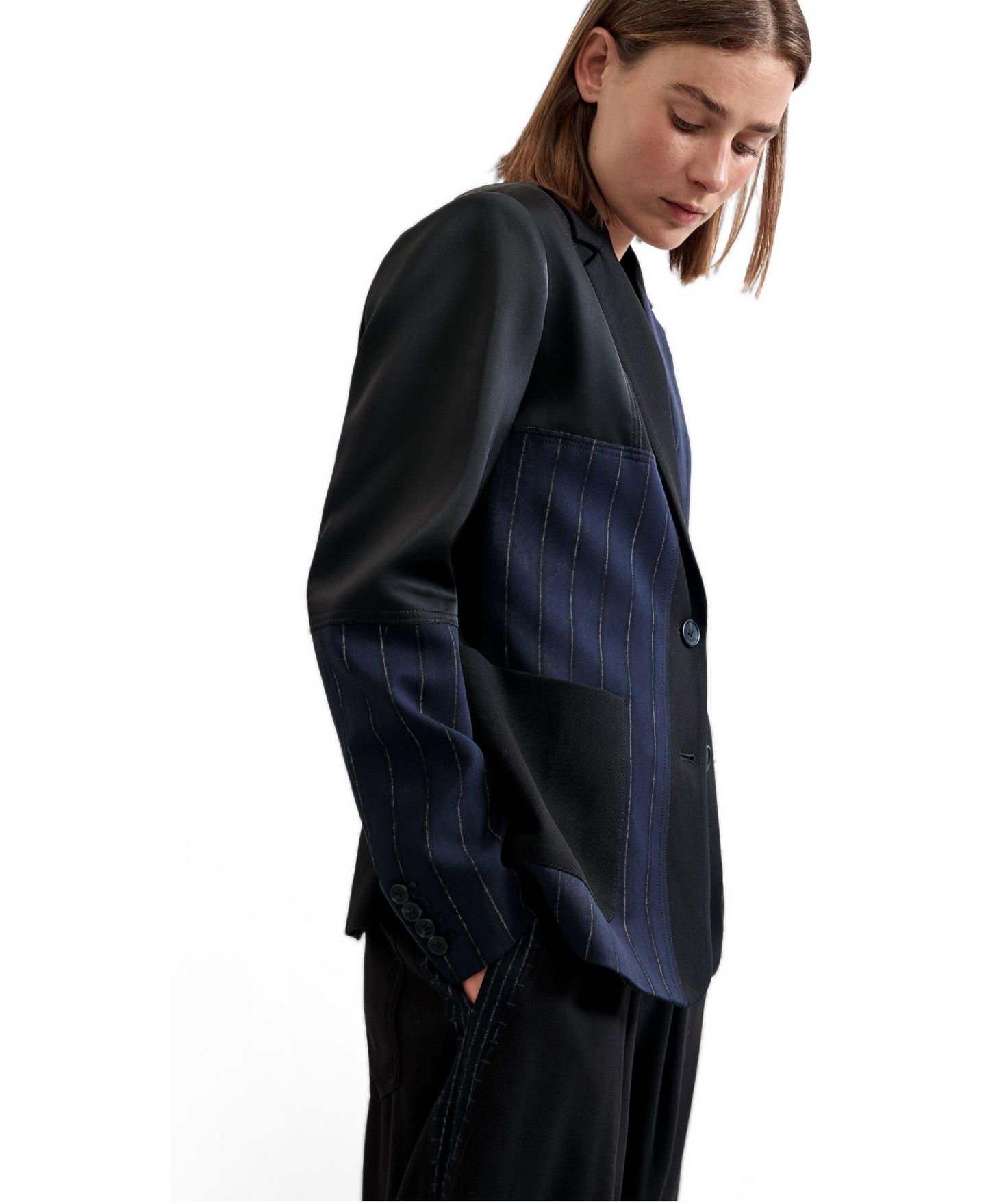 Женский пиджак Desigual Single-Breasted Notched-Lapel Patchwork Blazer, цвет: Тёмный синий — фото 3