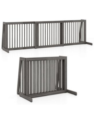 Folding Free Standing 3 Panel Adjustable Wood Dog Fence Gate