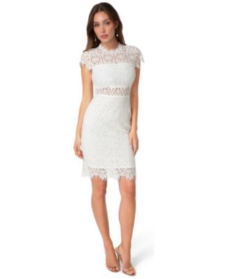 Women's Lace Short Sleeve Illusion Dress