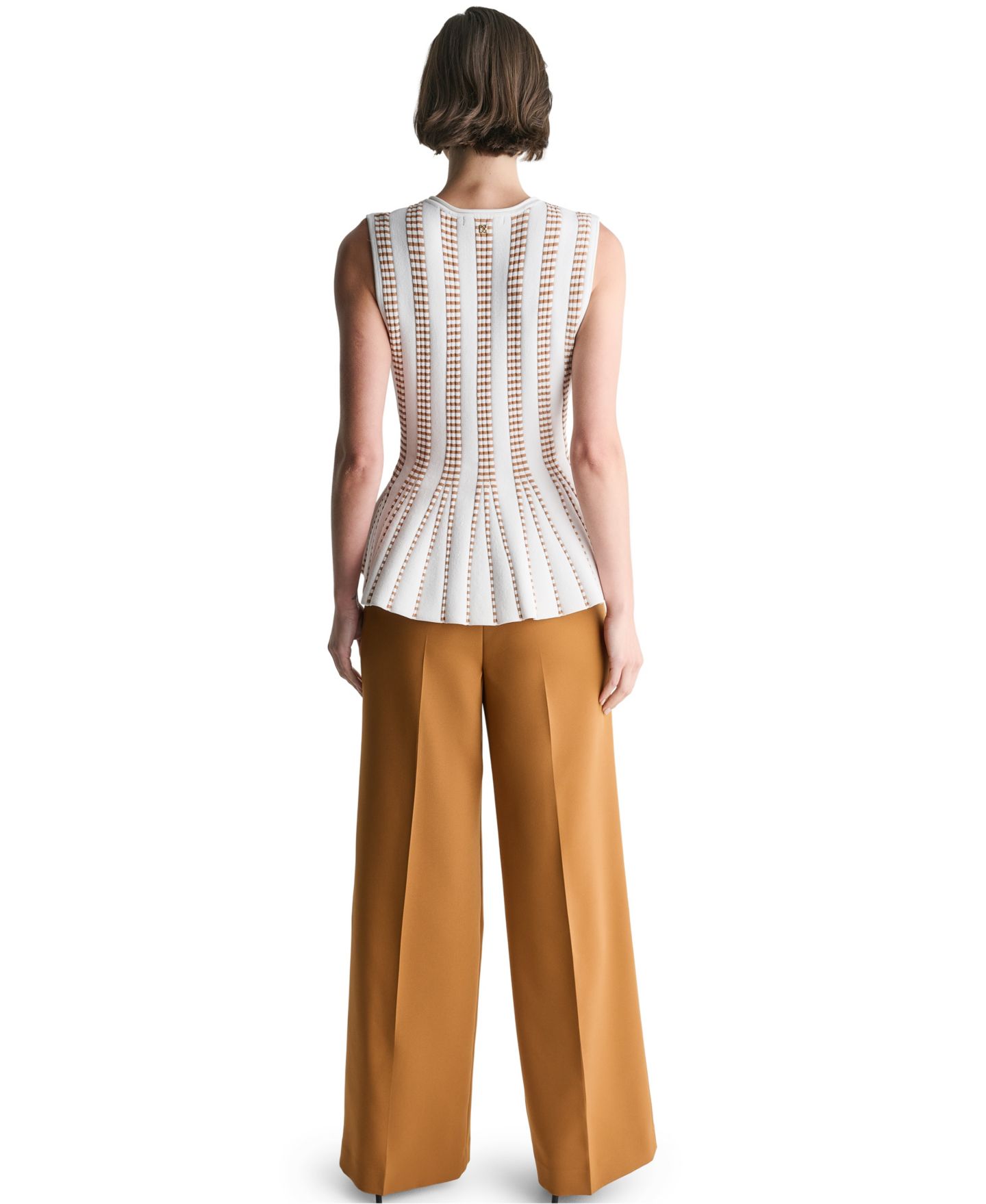 Женский топ BCBG Striped Peplum Knit V-Neck, цвет: Белый / Карамельный — фото 6