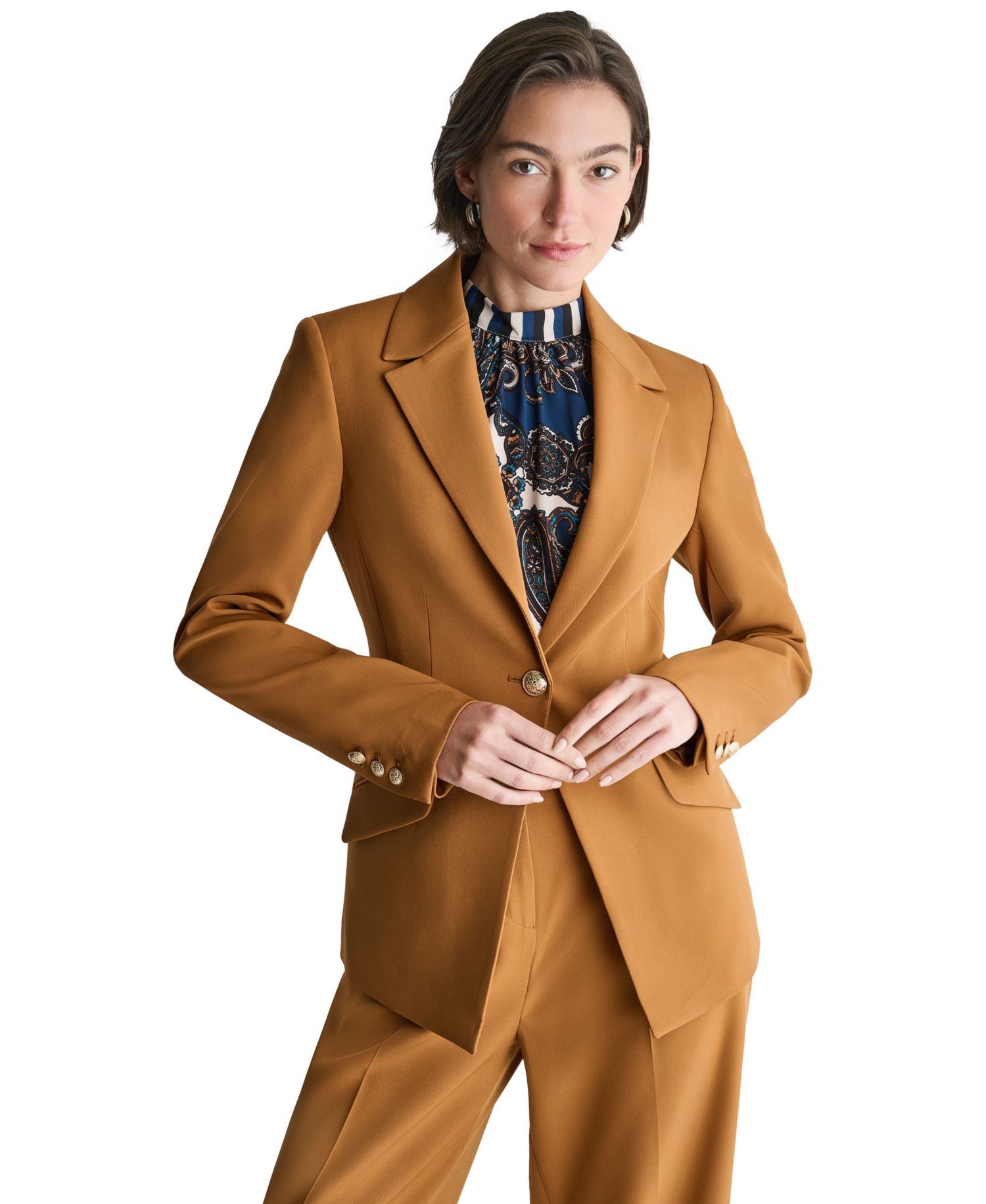 Women's Shoulder-Padded Single-Breasted One Button Blazer