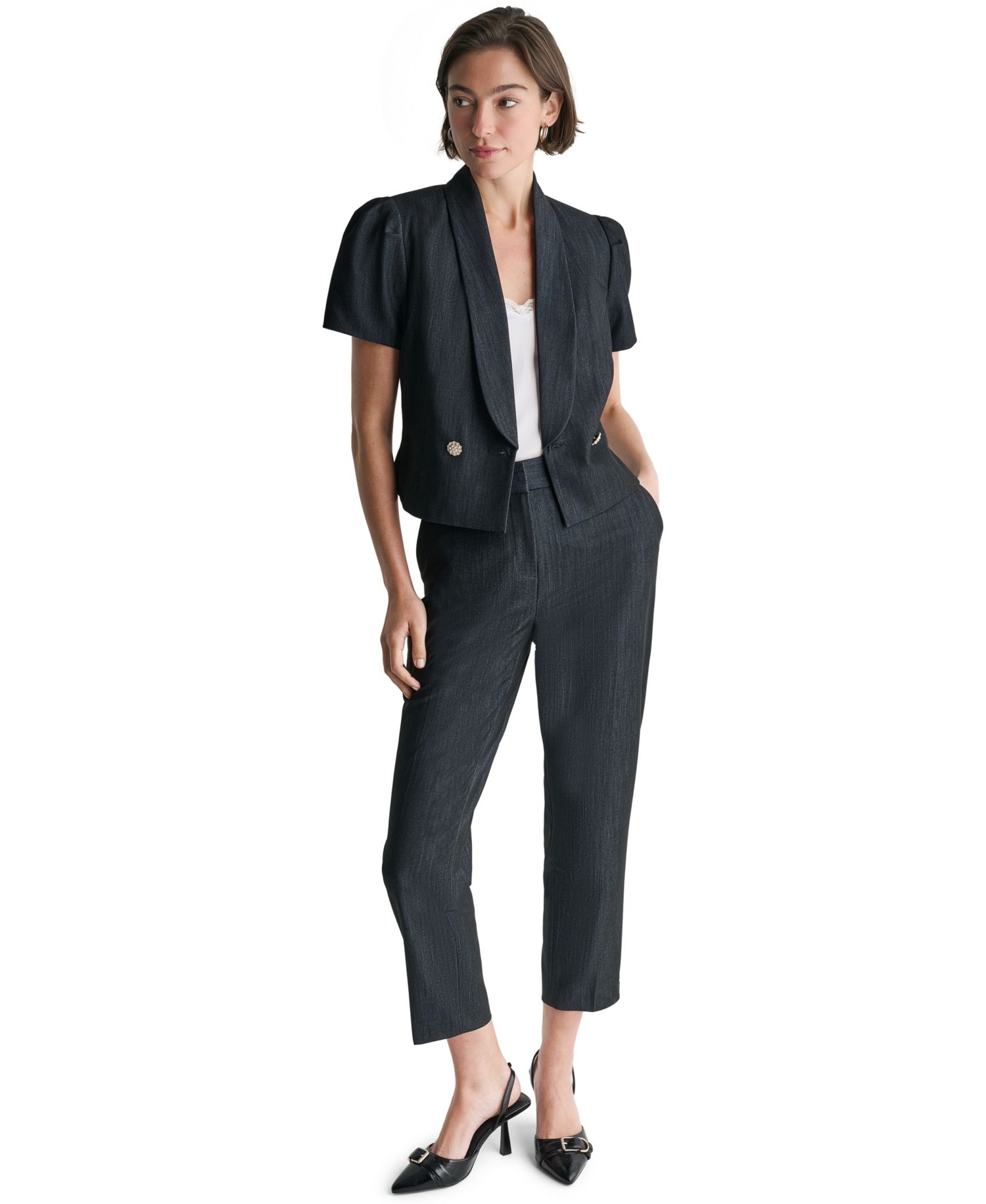 Women's Puff Short-Sleeve Cropped Double-Breasted Jacket