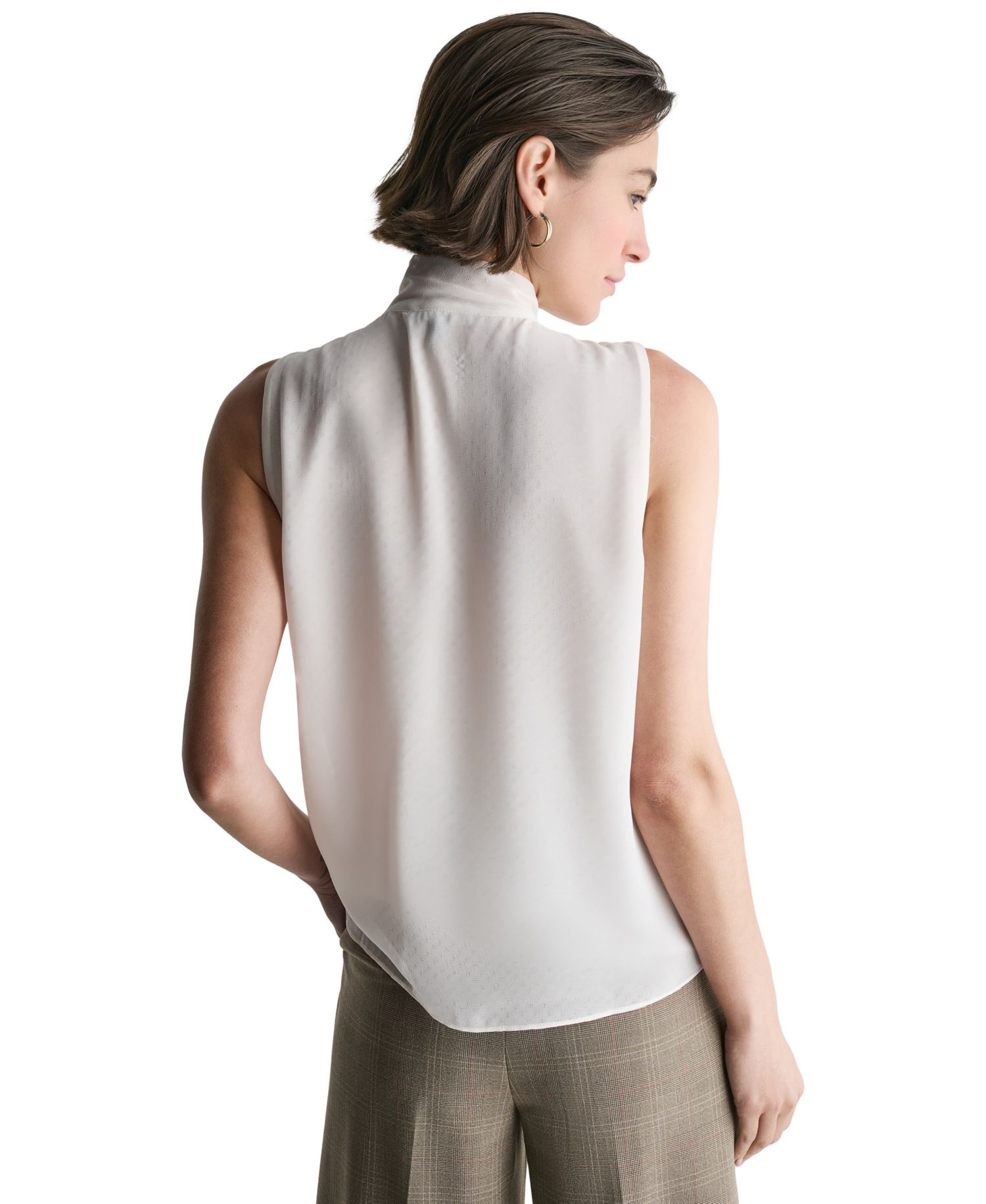 Women's Sleeveless Tie-Neck Button-Front Blouse