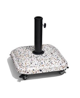 Outdoor Patio Square Umbrella Base Stand Concrete-cobble Finish Swivel Wheels Adjustable Knob