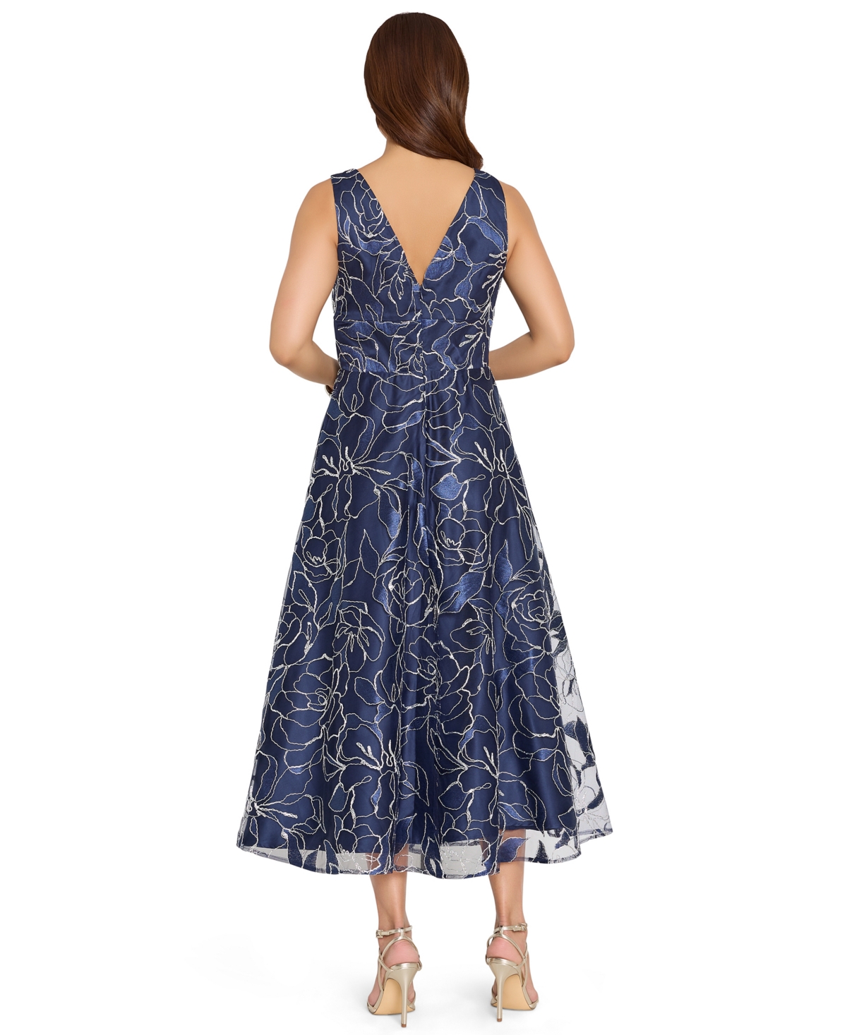 Tahari Asl Women's Floral Metallic Soutache A-Line Midi Dress