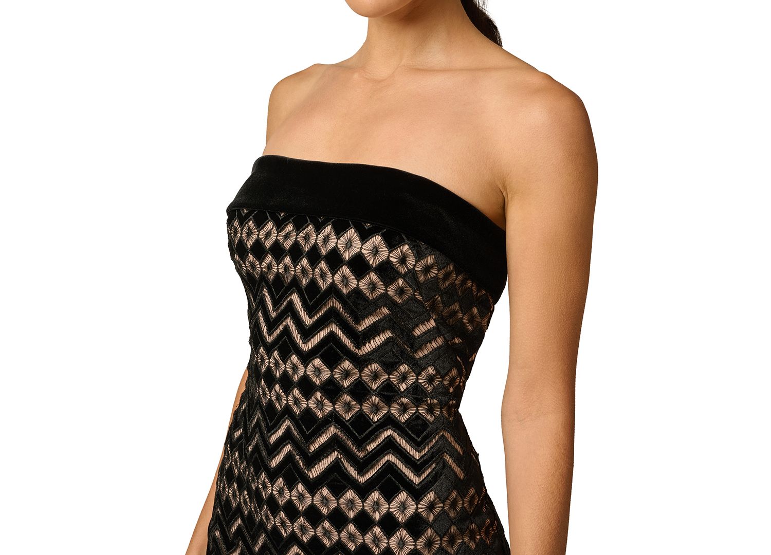 Women's Geometric Velvet Strapless Midi Dress