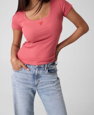 Women's Short-Sleeve Triangle Patch Scoop Neck T-Shirt