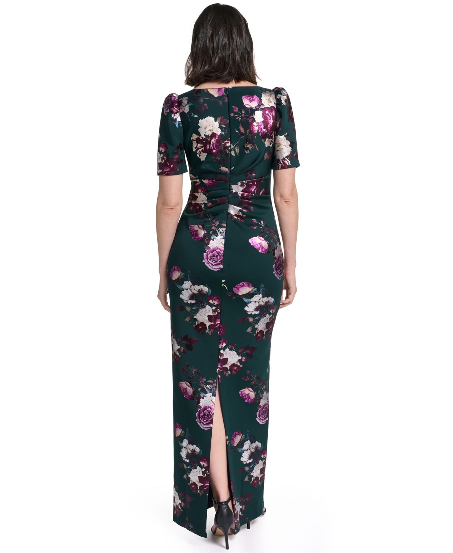 Женское платье Jessica Howard Petite Floral Boat Neck Elbow-Sleeve Gown, цвет: Тёмно-зелёный — фото 4