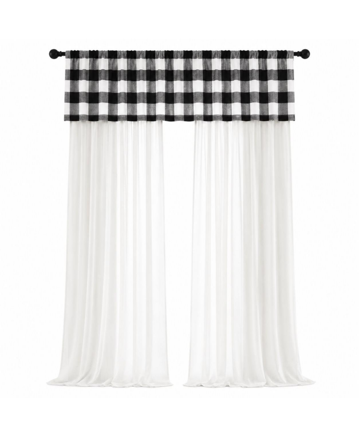 Kate Aurora 3 Piece Country Farmhouse Buffalo Plaid Sheer Curtains And Valance Set