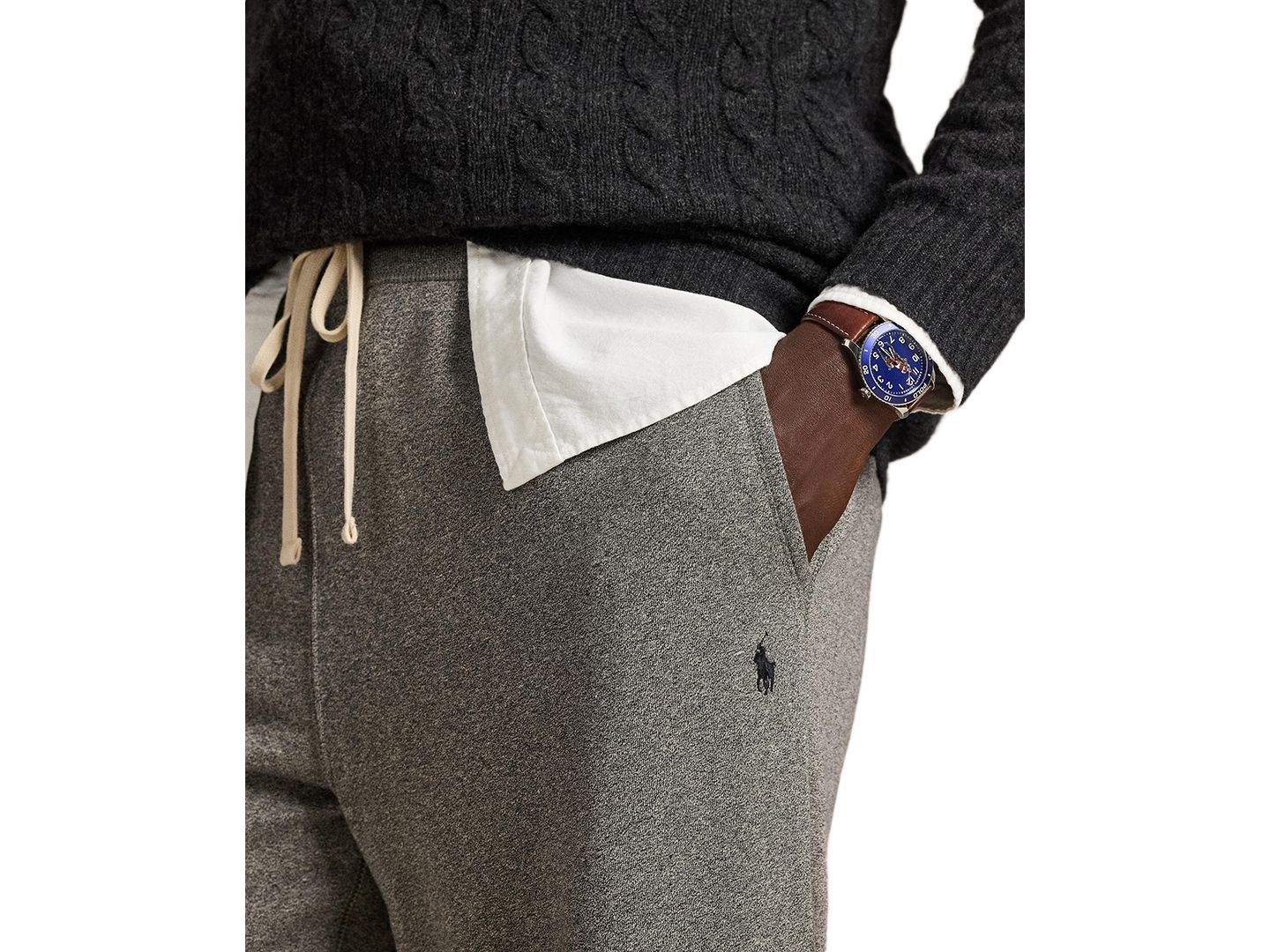 Мужские флисовые спортивные брюки Polo Ralph Lauren Signature, большие размеры, цвет: Пепельный серый меланжевый — фото 3