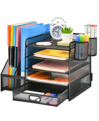 5 Tier Desk Organizer with File Trays Magazine Holders and Pen Holders