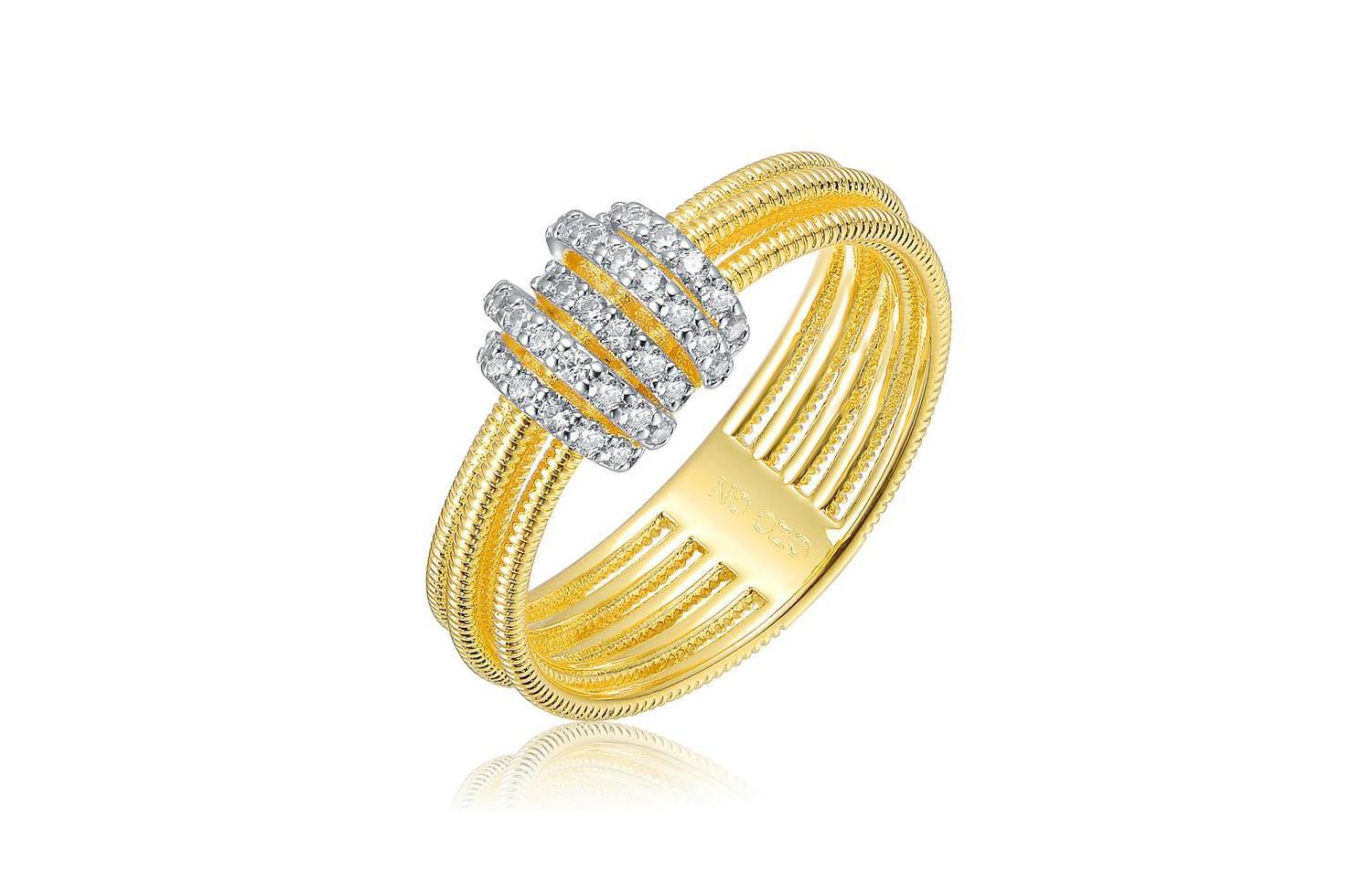Radiant 14K Gold Plated Mesh Brilliant CZ Bands Ring