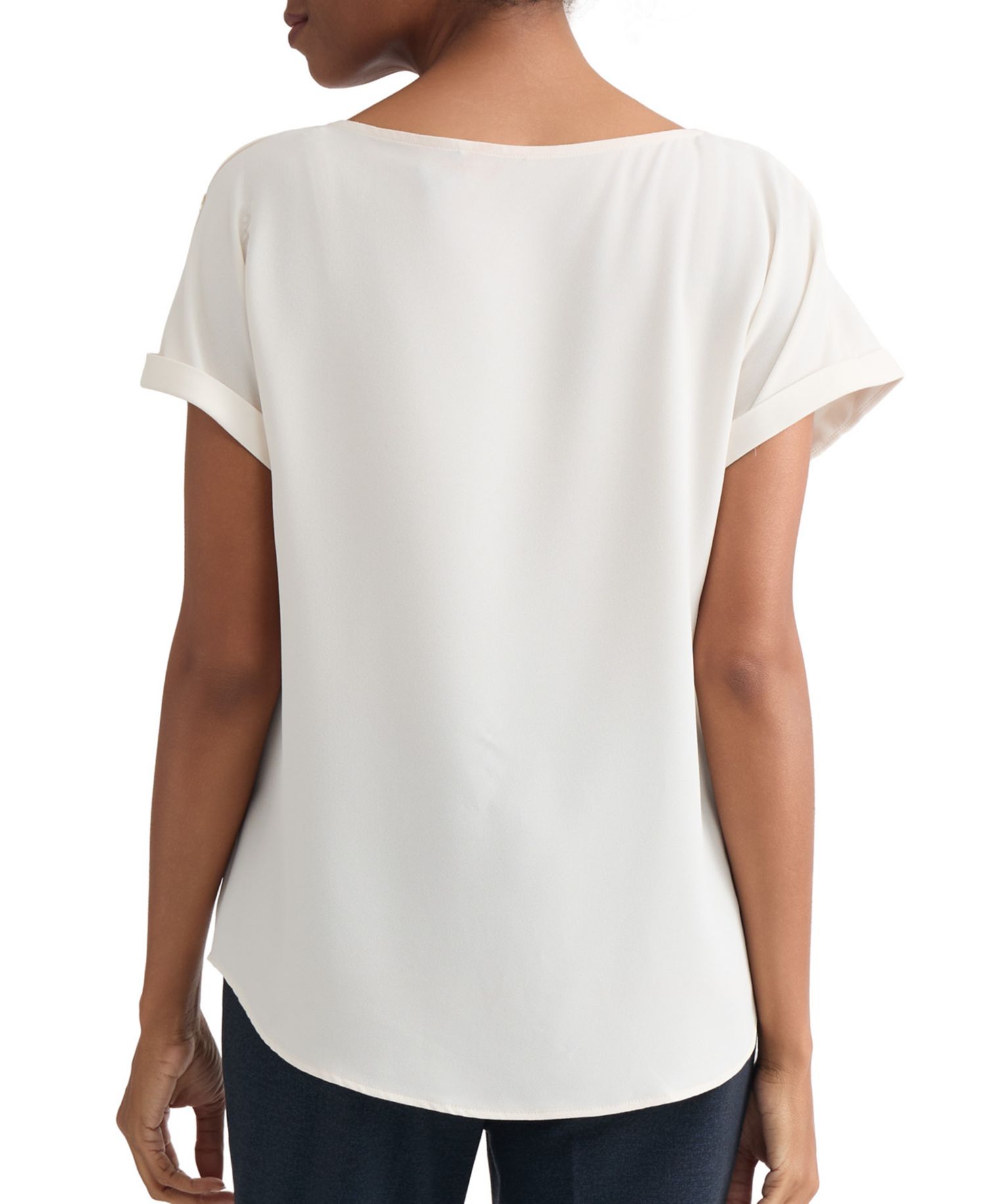 Petite Shoulder-Button-Detail Boat-Neck Short-Sleeve Blouse