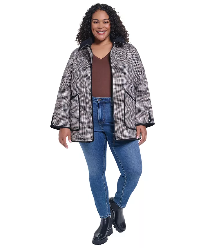 Plus Size Quilted Hooded Corduroy Collar Coat - thumbnail 2