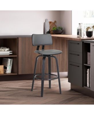 Leather Swivel Bar Stool with Wood Legs, Modern Upholstered Counter Height Chair, Kitchen Island Stool