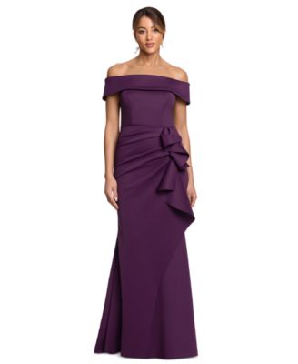 Women's Off-the-Shoulder Scuba Side-Ruffle Gown
