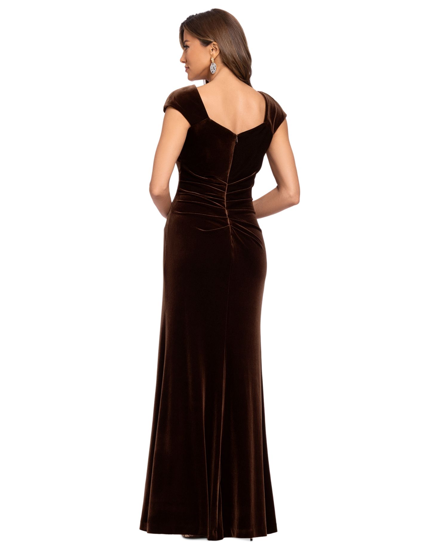 Women's Asymmetrical Neck Cap Sleeve Velvet Dress