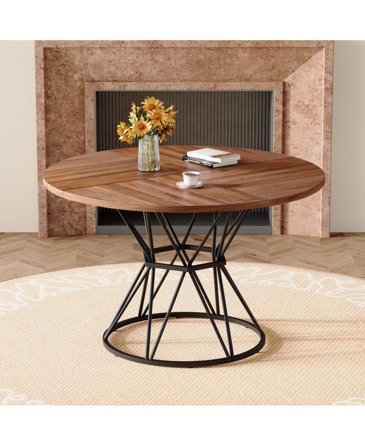 Streamdale Furniture 47.3" Modern Industrial Circular Walnut Dining Table for 4-6