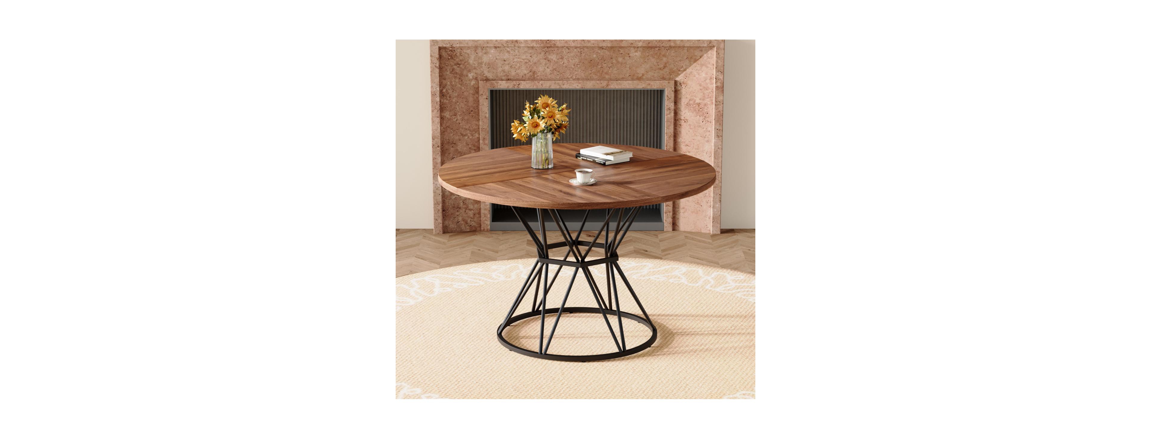 Streamdale Furniture 47.3" Modern Industrial Circular Walnut Dining Table for 4-6