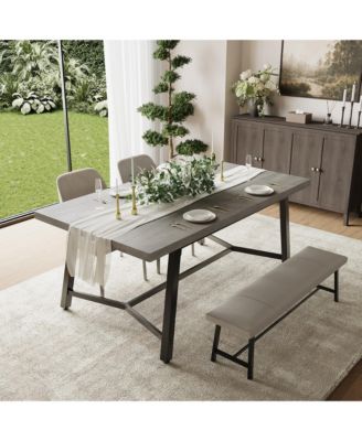 Rectangular Wood Dining Table - 71" Modern Rustic Farmhouse Table with Curved Anti-Collision Edge and Recessed Footrest, Seats 6-8