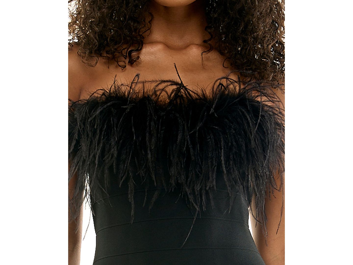 Женское платье SENI & CADE Juniors' Faux Feather-Trim Bandage Strapless Midi, цвет: Чёрный — фото 4