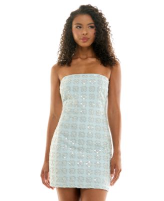 Juniors' Beaded Floral Strapless Dress