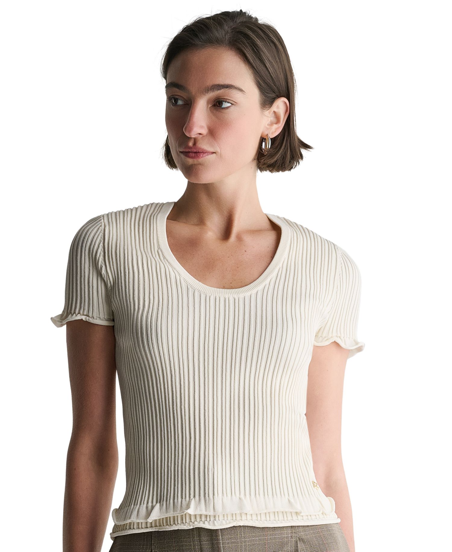 Women's Short-Sleeve Scoop Neck Ruffle Top