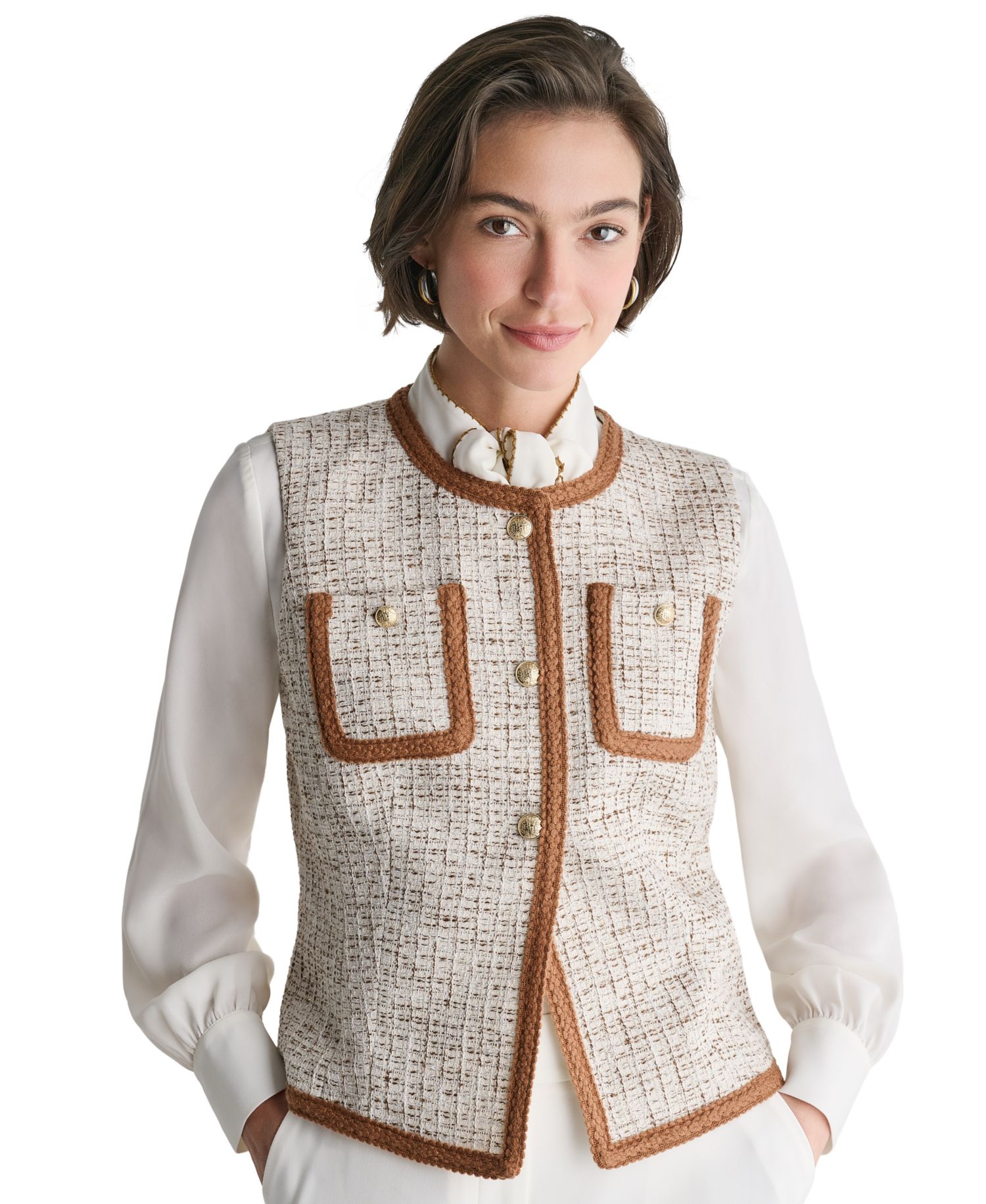 Women's Tweed Sleeveless Button-Front Vest