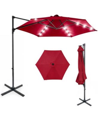 10 Feet Patio Cantilever Umbrella Large Offset Hanging Umbrella With Solar LED Lights