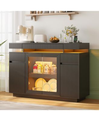 47.24" Modern Sideboard Cabinet with LED Lights, Glass Doors and USB Charging