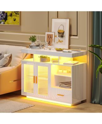 Modern LED Coffee Bar Cabinet with Acrylic Doors and Storage