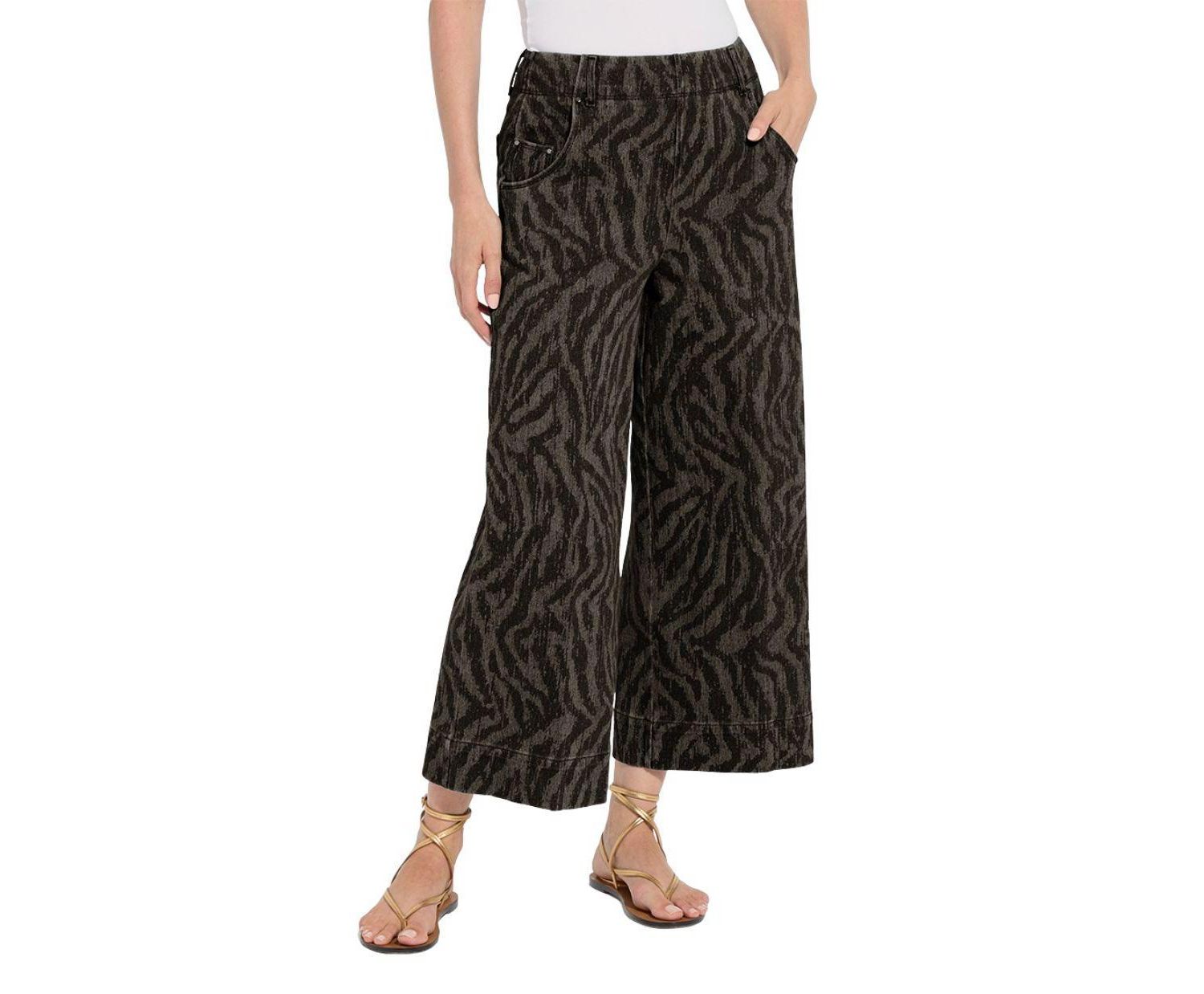 Women's Leo Palazzo High-Rise Wide-Leg Animal-Print Denim, 25" Inseam