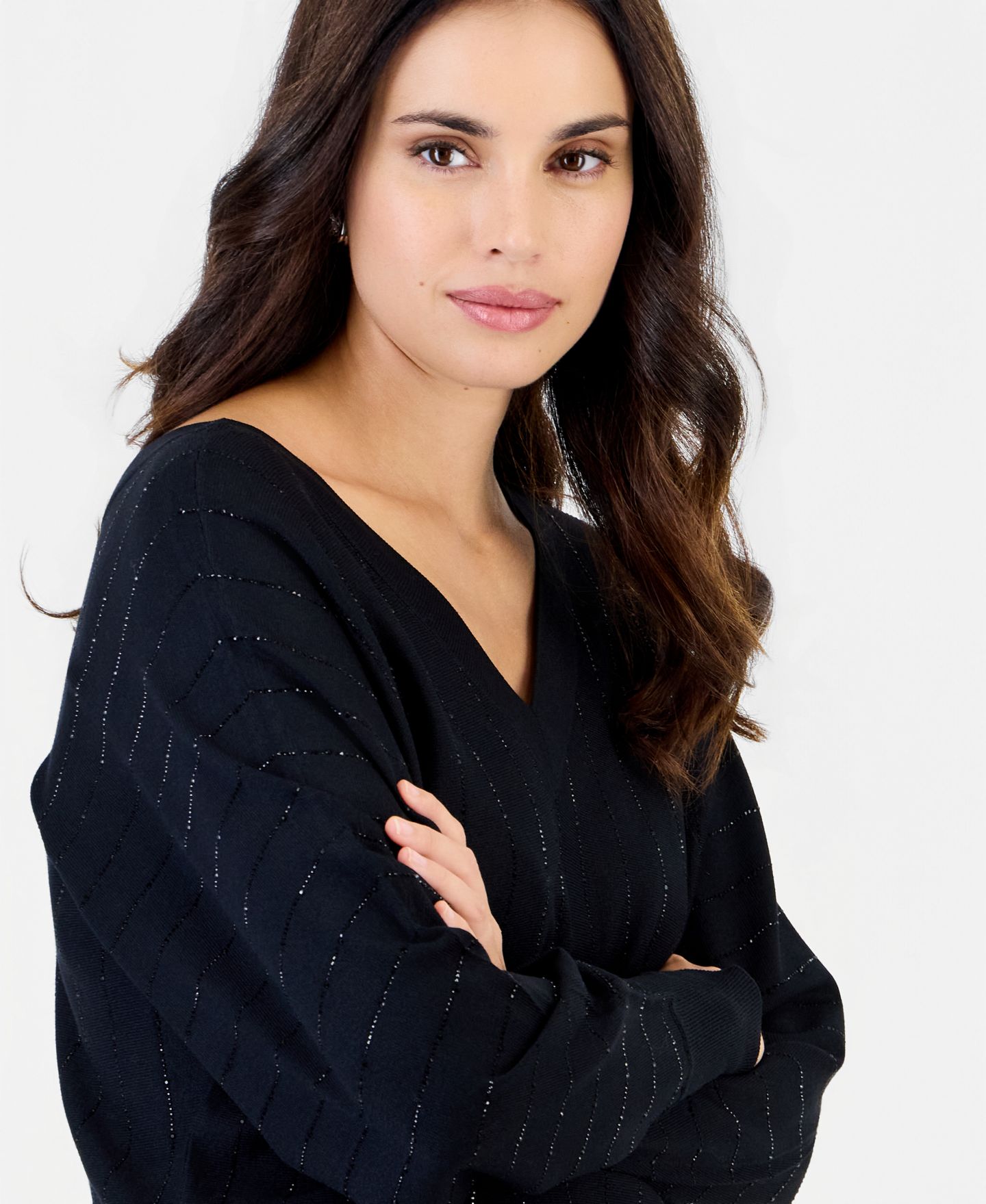 Женский свитер I.N.C. International Concepts Petite Dolman-Sleeve V-Neck, цвет: Глубокий чёрный — фото 2