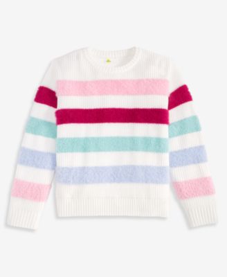 Girls' XS-XL Crewneck Feather-Stripe Sweater