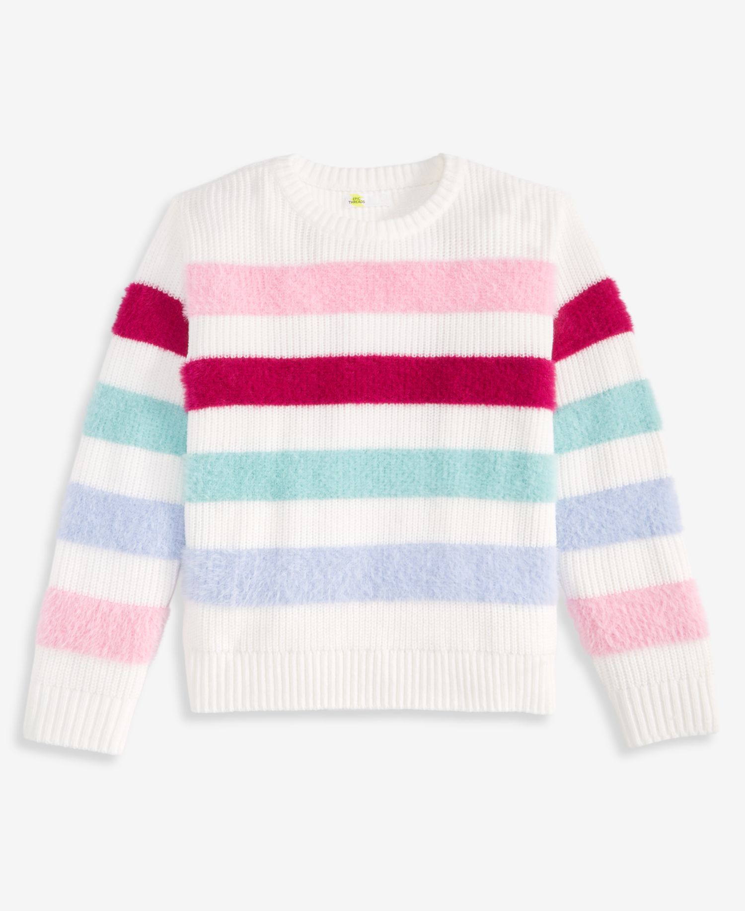Girls' XS-XL Crewneck Feather-Stripe Sweater