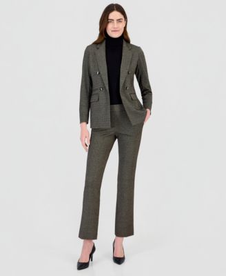 Faux Double-Breasted Blazer, Half-Sleeve Top & Pull-On Pants