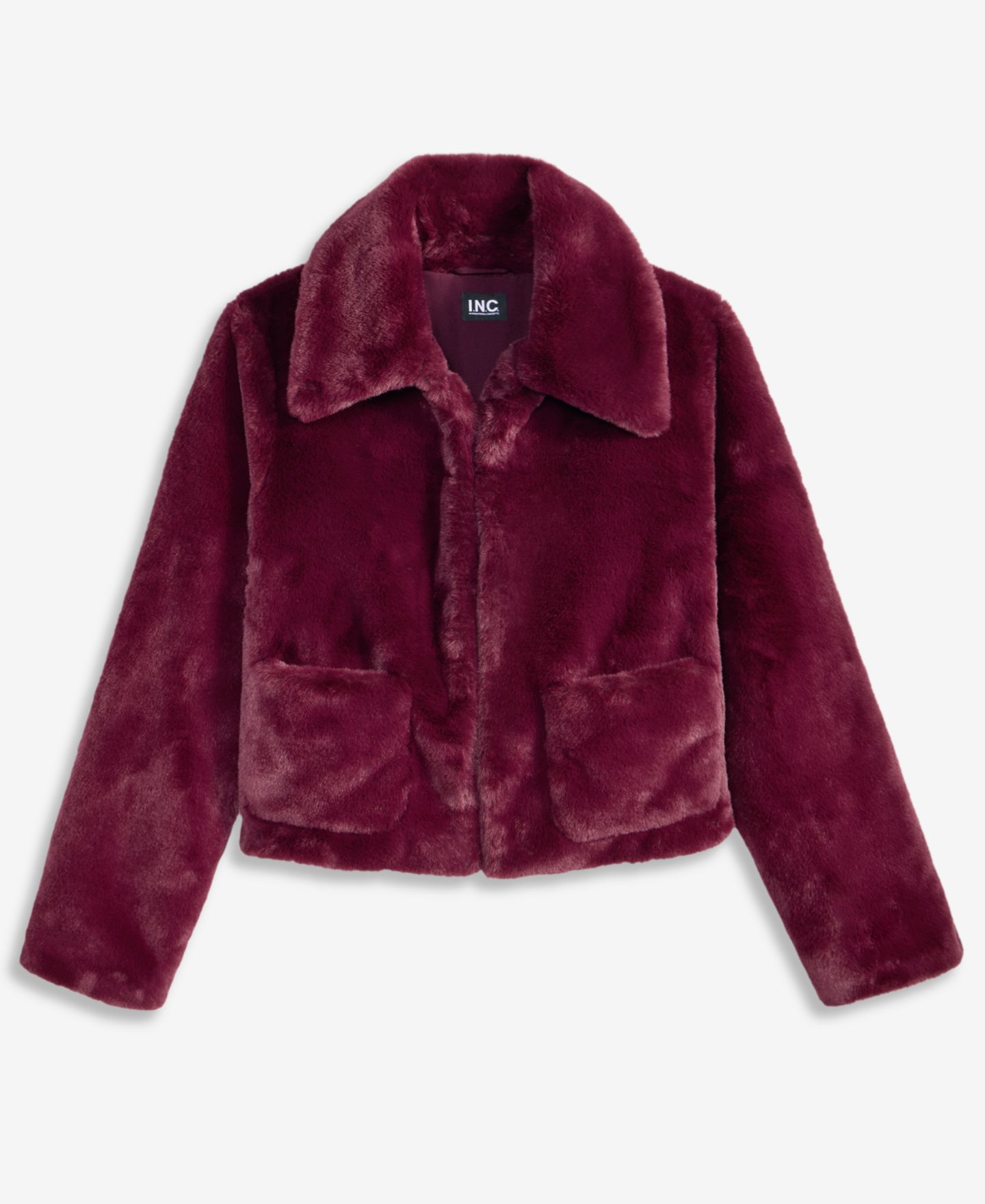 Женская куртка I.N.C. International Concepts Petite Faux Fur Cropped, цвет: Ягодный винный — фото 2