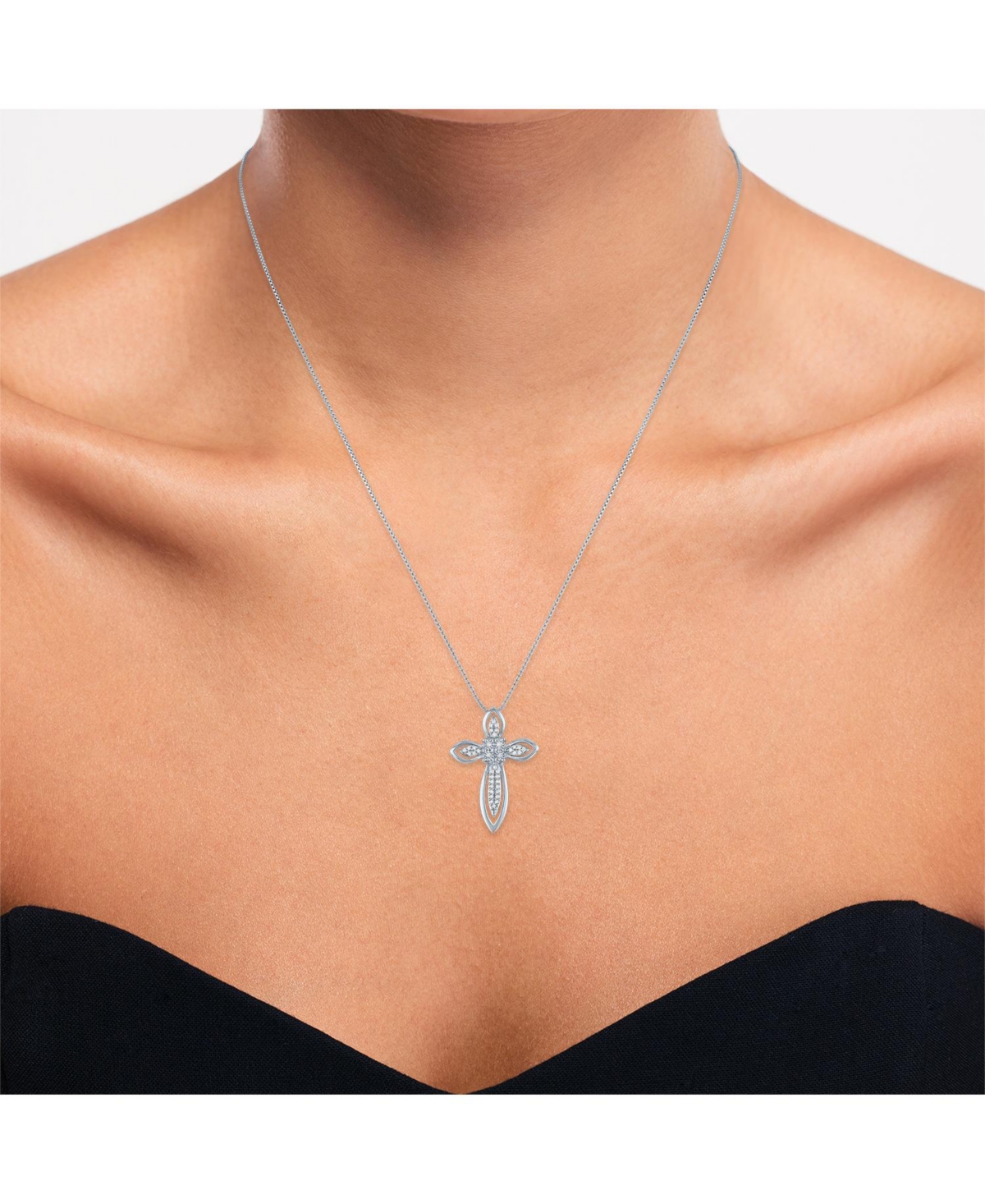 Diamond Fancy Cross Pendant Necklace (1/10 ct. t.w.) in Sterling Silver