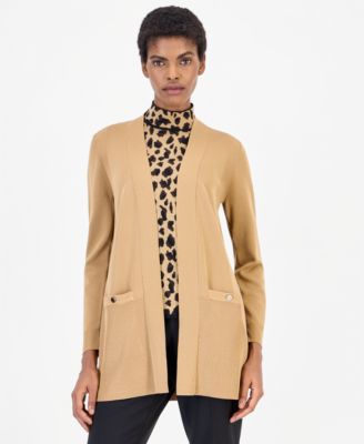 Women's Open-Front Buttoned-Pocket Cardigan