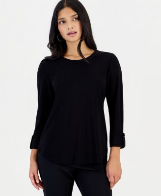 Petite 3/4 Sleeve Scoop Neck Heatset Stone Top